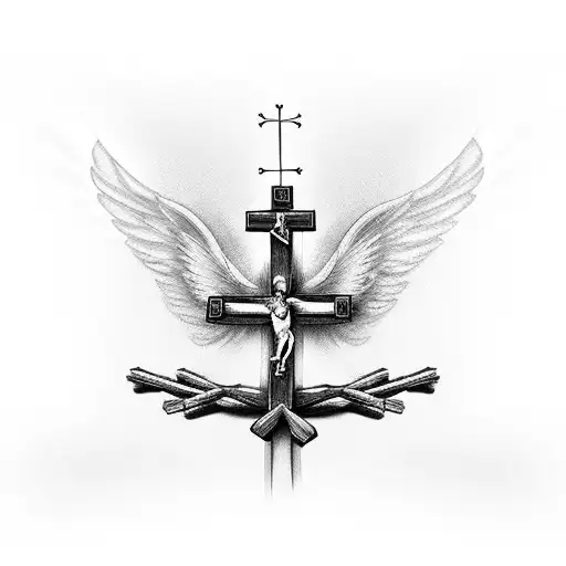 wing with crucifix and bible verse tattoo design idea