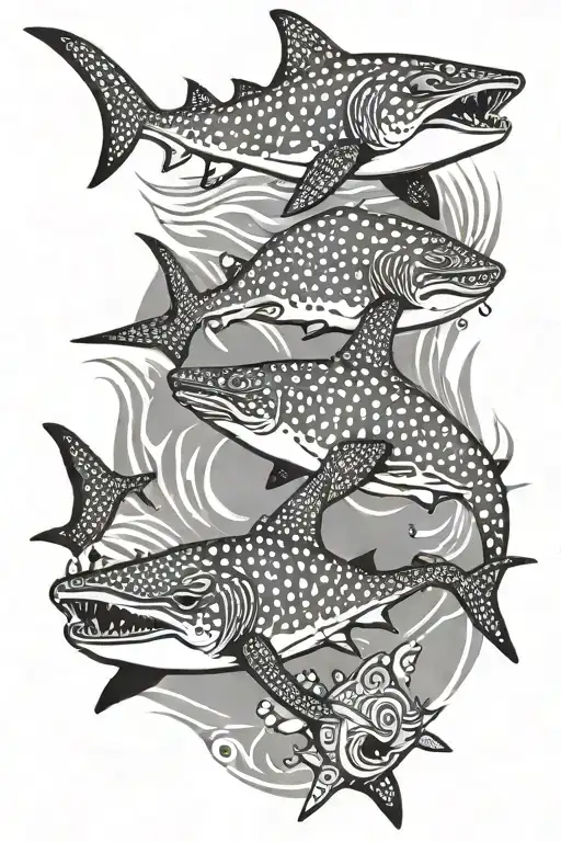polynesian whale shark swimming together tattoo design idea