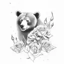 bear cub with roses tattoo design idea