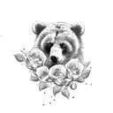 bear cub with roses tattoo design idea