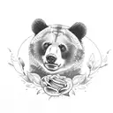 bear cub with roses tattoo design idea