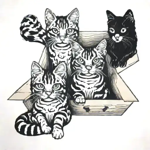 three cats inside a cardboard box tattoo design idea