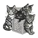 three cats inside a card box tattoo design idea