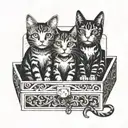 three cats inside a card box tattoo design idea