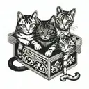 three cats inside a card box tattoo design idea