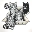 three cats inside a cardboard box tattoo design idea