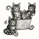 three cats inside a cardboard box tattoo design idea