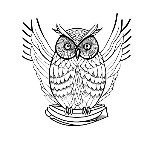 Minimalist owl perched on a technological gear tattoo design idea