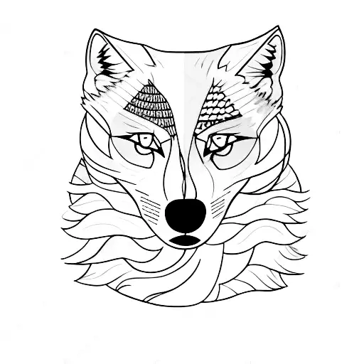 half face of a women and a wolf in half: half proportion tattoo design idea
