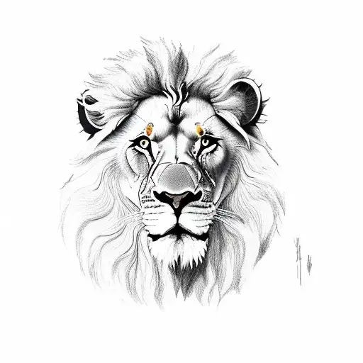 lion looking in water at reflection of cub tattoo design idea