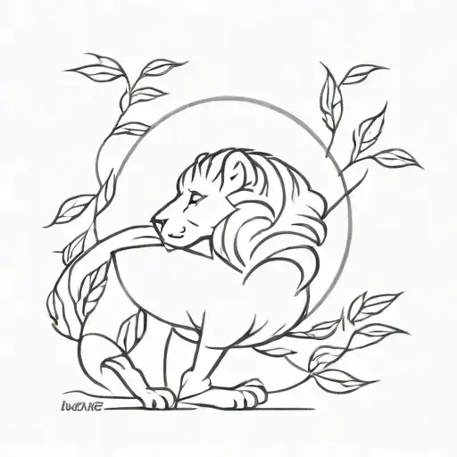 leo zodiac sign, willow branch, sun rays tattoo design idea