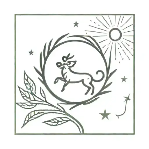 leo star sign, willow branch, sun rays tattoo design idea