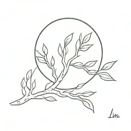 leo star sign, willow tree branch, sun tattoo design idea
