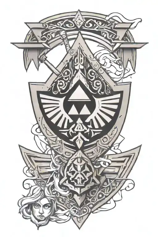 Legend of zelda, triforce, shield sword, link tattoo design idea