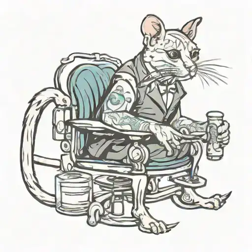 fancy barber rat shaving a cat  tattoo design idea