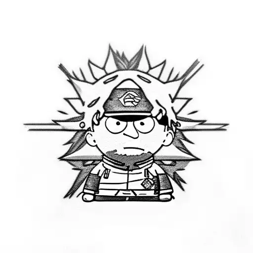 eric cartman, straw hat luffy, naruto, cosmic tattoo design idea