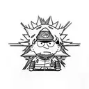 eric cartman, straw hat luffy, naruto, cosmic tattoo design idea