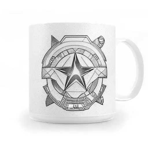 A coffee mug with gaming symbols and a beach sunset inside it tattoo design idea