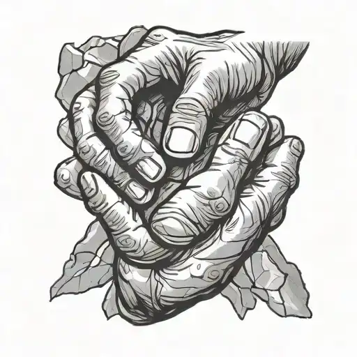 a child's hand giving a rock to an adult hand tattoo design idea