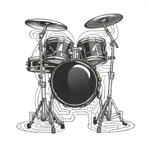 A stylized tattoo of a drum set with abstract patterns tattoo design idea