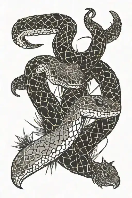 rattle snake wrapping with cactus tattoo design idea