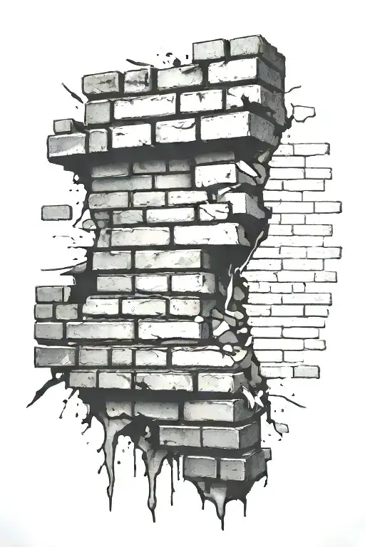 brick wall being torn tattoo design idea