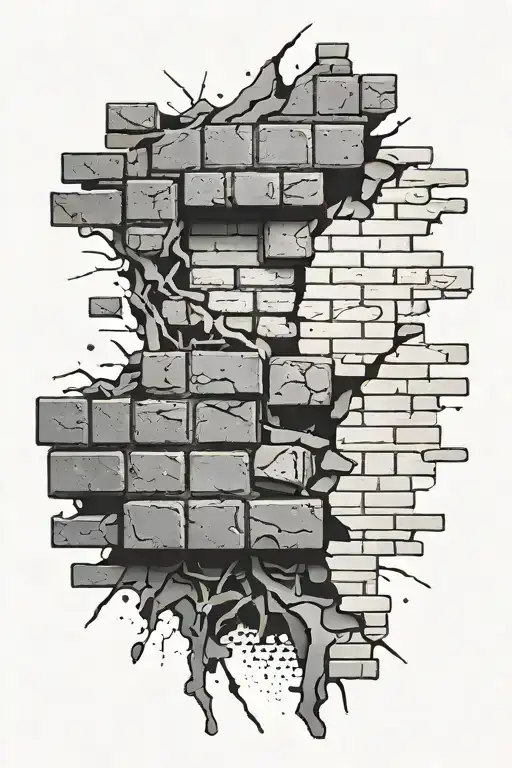 brick wall being torn tattoo design idea