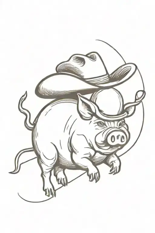 egg wearing a cowboy hat riding a pig shooting guns in the shape of onions    tattoo design idea