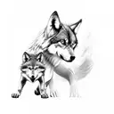 Wolf and cub in the mountings with a rising Phoenix  tattoo design idea