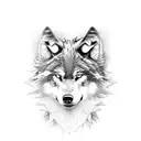 Wolf and cub in the mountings with a rising Phoenix  tattoo design idea