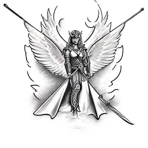 angel warrior with sord tattoo design idea