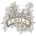 Layla name in cursive writing with a toy elephant  tattoo design idea