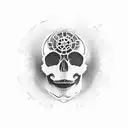 mechanicus skull with cogs tearing through skin tattoo design idea