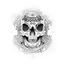 mechanicus skull with cogs tearing through skin tattoo design idea