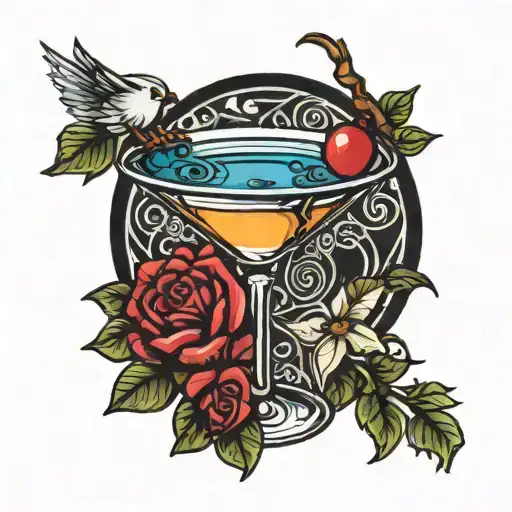 martini glass titties tattoo design idea