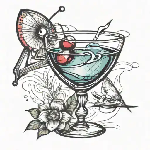 titties & martini glass tattoo design idea