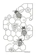 honey comb and bee tattoo design idea
