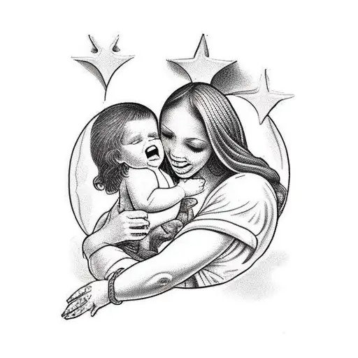 Jesus baby and grown Jesus being held by his mother  tattoo design idea