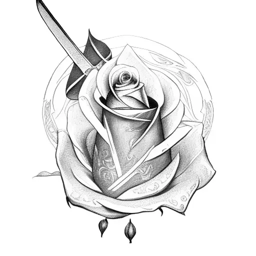 sword with rose and wings  tattoo design idea