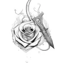 sword with rose and wings  tattoo design idea