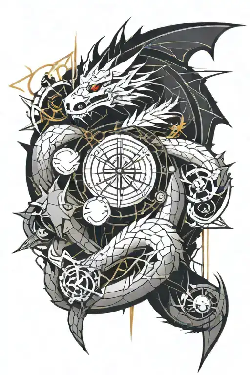 A tattoo that integrate a reference to Full metal alchemist, dragon ball, Stein ; Gate, mass effect, overwatch, avatar tattoo design idea