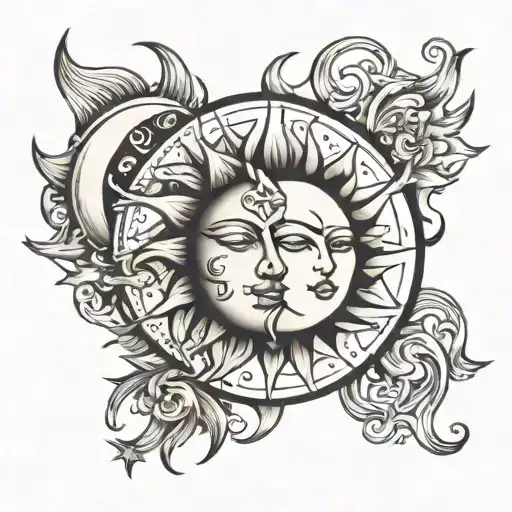 sun and moon merging together tattoo design idea