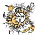 sun and moon merging together tattoo design idea