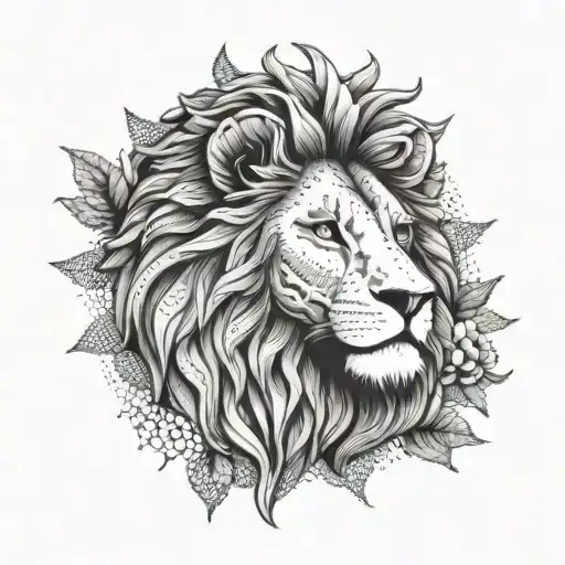 sign leo, lion and sun tattoo design idea