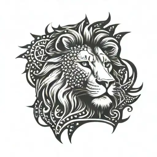 sign leo, lion and sun tattoo design idea