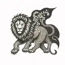 sign leo, lion and sun tattoo design idea
