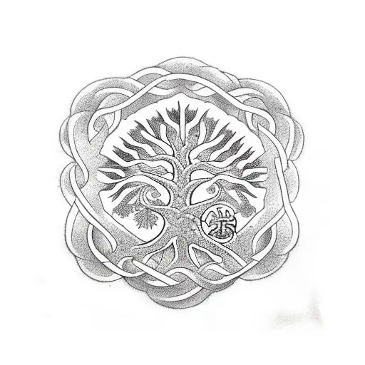 Tree of life with Jiujitsu symbols intertwined, representing balance and growth tattoo design idea