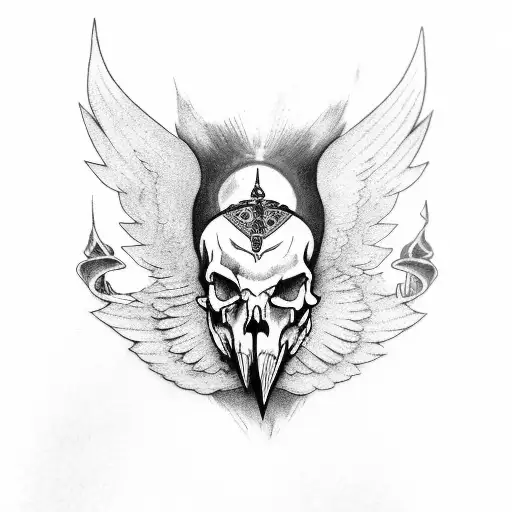 A gothic-inspired tattoo featuring a mysterious raven perched on a skull, combining the client's love for animals and gothic aesthetics. tattoo design idea