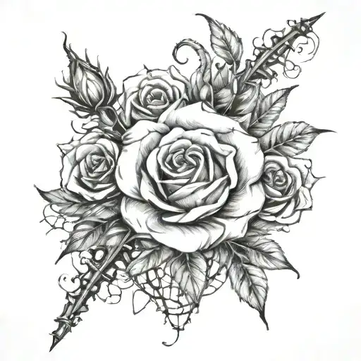 rosary roses and thorns wrapped tattoo design idea