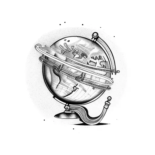 A globe with musical staff lines wrapping around it, representing the harmony of life tattoo design idea